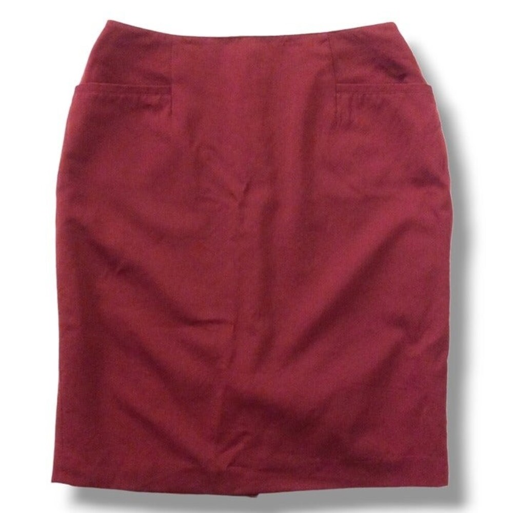 Vintage Winterport Wool Pencil Skirt-Size 12-Burgundy-Pockets-Lined-Academia